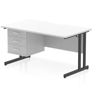 Impulse Scalloped Edge Cantilever Straight Desk With Single Fixed Pedestal