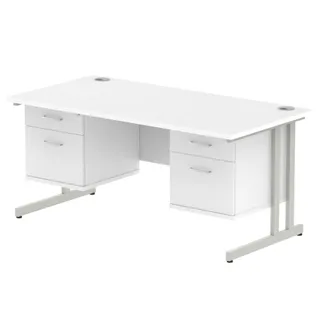 Impulse Cantilever Straight Desk With Two Fixed Pedestal