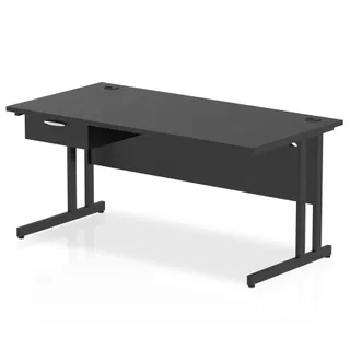 Impulse Cantilever Straight Desk With Single One Drawer Fixed Pedestal