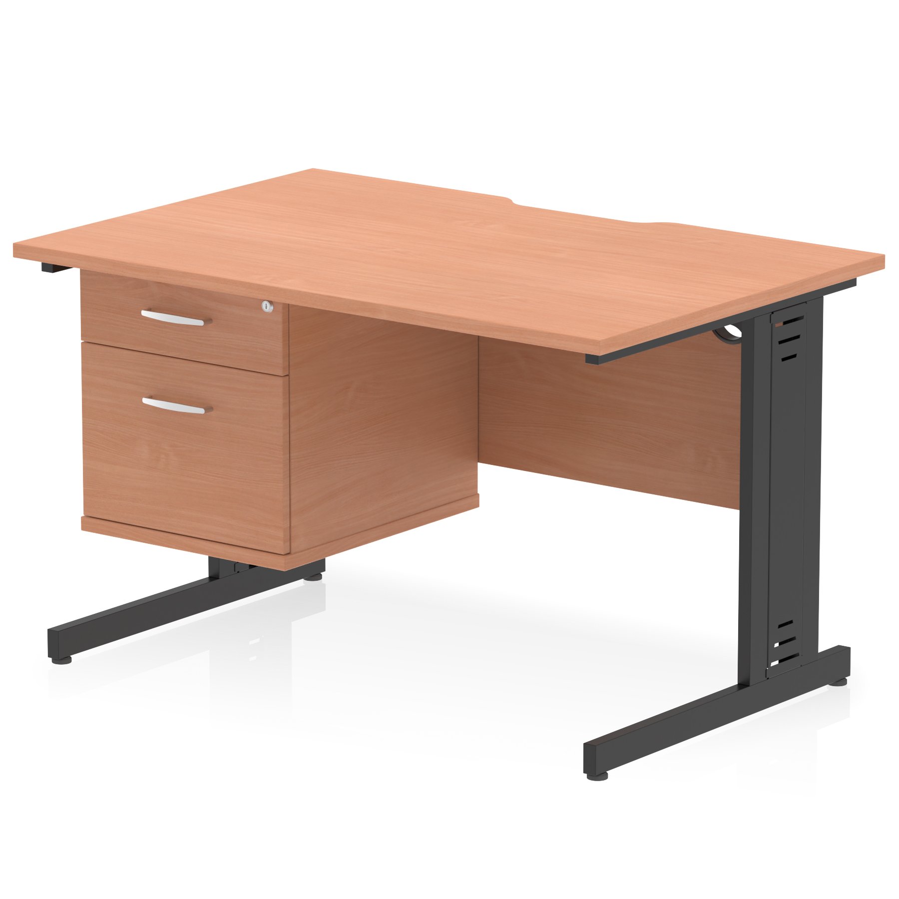 Impulse Scalloped Edge Cable Managed Straight Desk With Single Fixed Pedestal