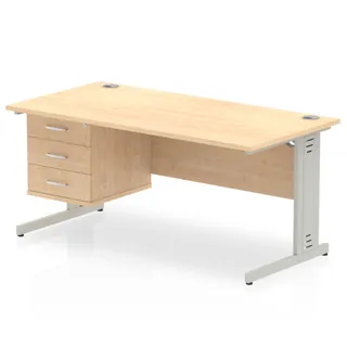 Impulse Cable Managed Straight Desk With Single Fixed Pedestal
