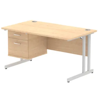 Impulse Cantilever Straight Desk With Single Fixed Pedestal