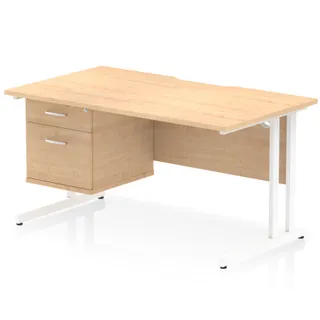 Impulse Scalloped Edge Cantilever Straight Desk With Single Fixed Pedestal