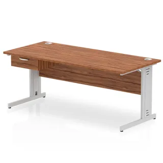 Impulse Cable Managed Straight Desk With Single One Drawer Fixed Pedestal
