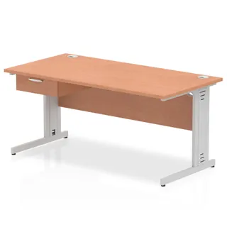Impulse Cable Managed Straight Desk With Single One Drawer Fixed Pedestal