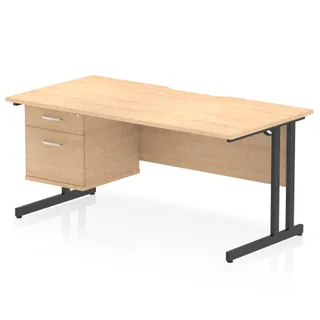 Impulse Scalloped Edge Cantilever Straight Desk With Single Fixed Pedestal