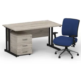 Impulse Cantilever Straight Desk With Mobile Pedestal and Chiro Medium Back Operator Chair