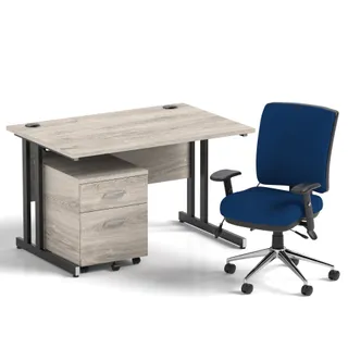 Impulse Cantilever Straight Desk With Mobile Pedestal and Chiro Medium Back Operator Chair