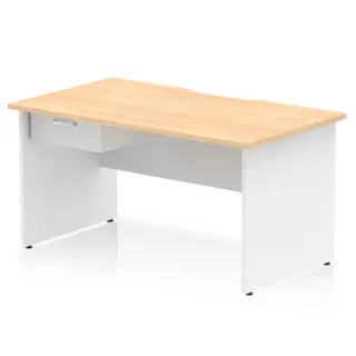 Impulse Scalloped Edge Panel End Straight Desk With Single One Drawer Fixed Pedestal