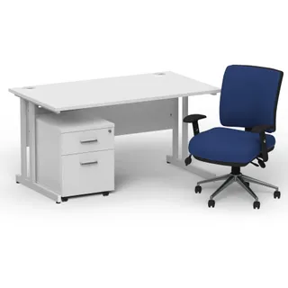 Impulse Cantilever Straight Desk With Mobile Pedestal and Chiro Medium Back Operator Chair