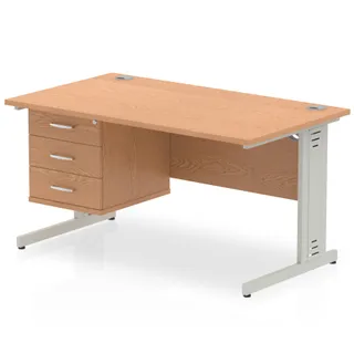 Impulse Cable Managed Straight Desk With Single Fixed Pedestal