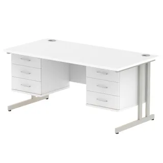 Impulse Cantilever Straight Desk With Two Fixed Pedestal