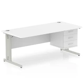Impulse Cable Managed Straight Desk With Single Fixed Pedestal