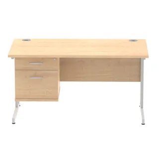 Impulse Cantilever Straight Desk With Single Fixed Pedestal