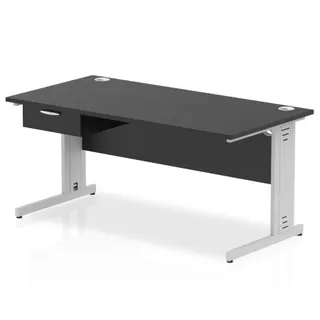 Impulse Cable Managed Straight Desk With Single One Drawer Fixed Pedestal