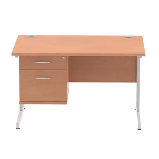 Impulse Cantilever Straight Desk With Single Fixed Pedestal