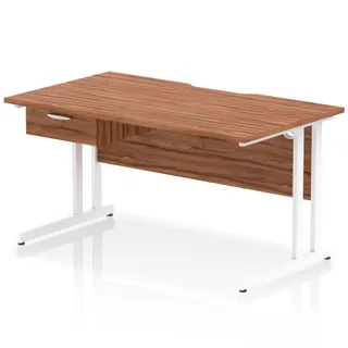 Impulse Scalloped Edge Cantilever Straight Desk With Single One Drawer Fixed Pedestal