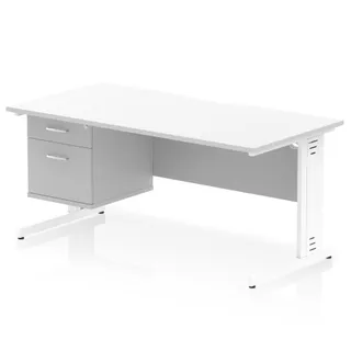 Impulse Scalloped Edge Cable Managed Straight Desk With Single Fixed Pedestal