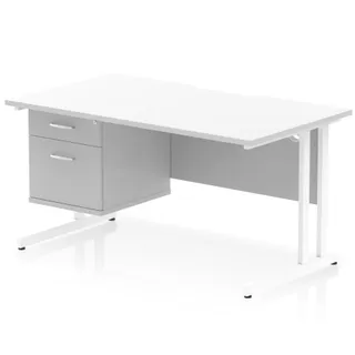 Impulse Scalloped Edge Cantilever Straight Desk With Single Fixed Pedestal