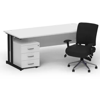 Impulse Cantilever Straight Desk With Mobile Pedestal and Chiro Medium Back Operator Chair