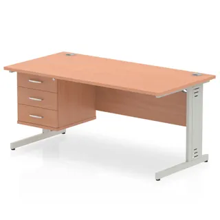Impulse Cable Managed Straight Desk With Single Fixed Pedestal