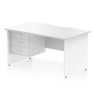 Impulse Scalloped Edge Panel End Straight Desk With Single Fixed Pedestal