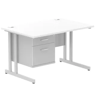 Impulse Cantilever Straight Desk With Single Fixed Pedestal