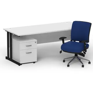 Impulse Cantilever Straight Desk With Mobile Pedestal and Chiro Medium Back Operator Chair