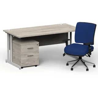 Impulse Cantilever Straight Desk With Mobile Pedestal and Chiro Medium Back Operator Chair