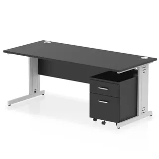 Impulse Cable Managed Straight Desk With Mobile Pedestal