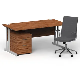 Impulse 1600mm Cantilever Straight Desk With Mobile Pedestal and Ezra Executive Chair