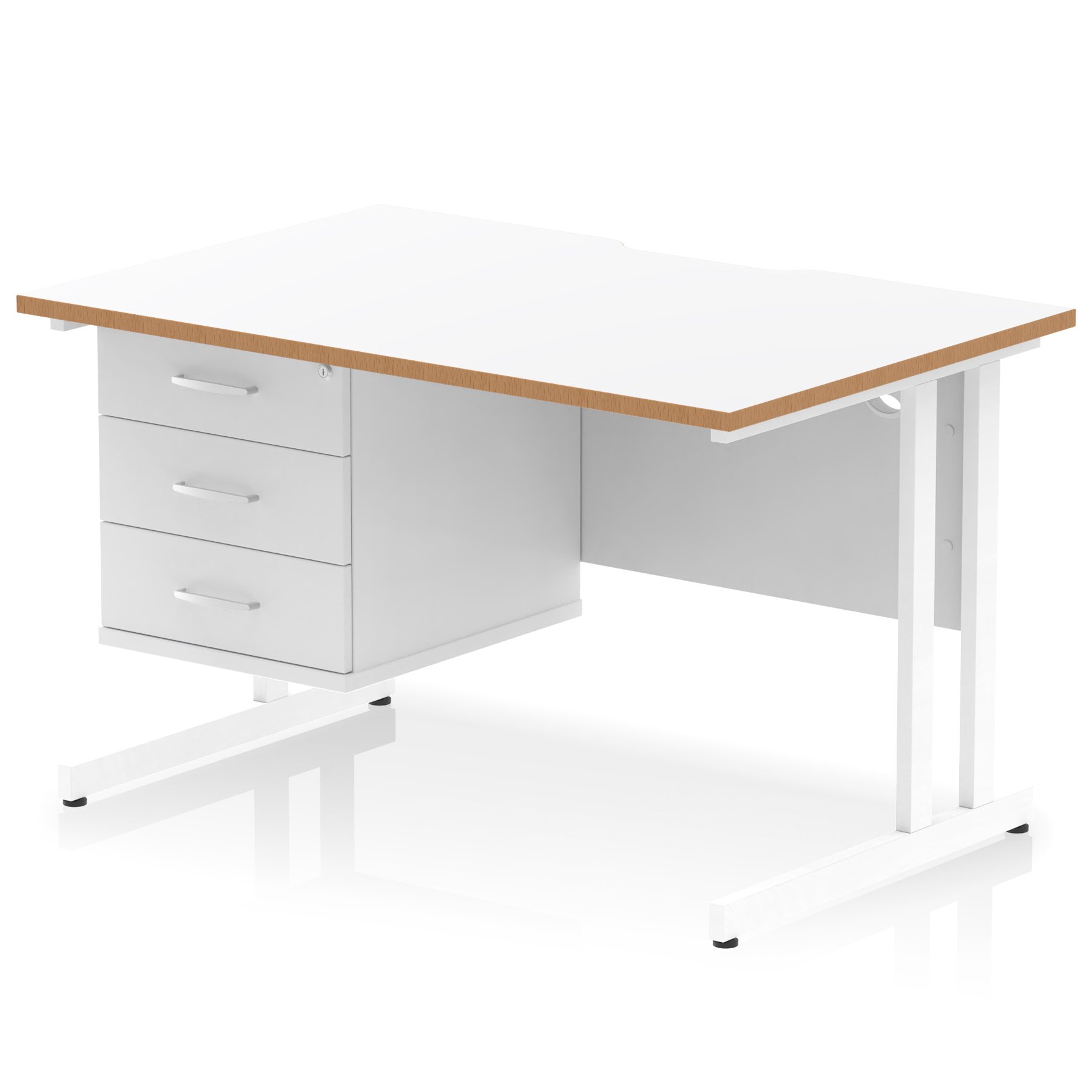 Impulse Scalloped Edge Cantilever Straight Desk With Single Fixed Pedestal