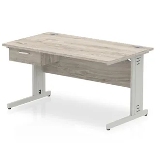 Impulse Cable Managed Straight Desk With Single One Drawer Fixed Pedestal