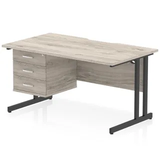 Impulse Scalloped Edge Cantilever Straight Desk With Single Fixed Pedestal