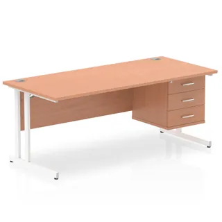 Impulse Cantilever Straight Desk With Single Fixed Pedestal