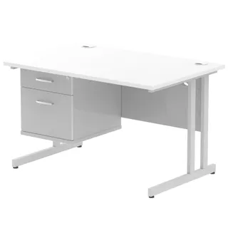 Impulse Cantilever Straight Desk With Single Fixed Pedestal