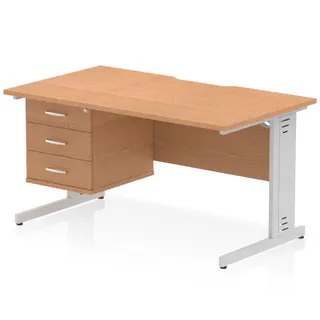 Impulse Scalloped Edge Cable Managed Straight Desk With Single Fixed Pedestal