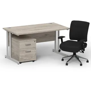 Impulse Cantilever Straight Desk With Mobile Pedestal and Chiro Medium Back Operator Chair