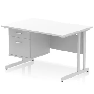 Impulse Scalloped Edge Cantilever Straight Desk With Single Fixed Pedestal