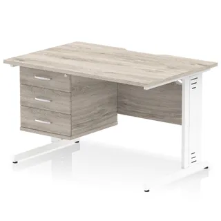 Impulse Scalloped Edge Cable Managed Straight Desk With Single Fixed Pedestal