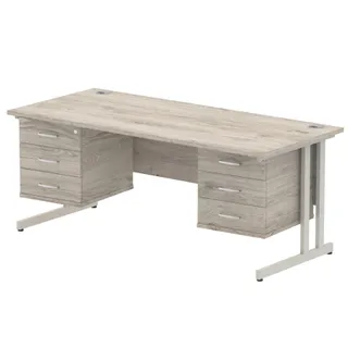 Impulse Cantilever Straight Desk With Two Fixed Pedestal