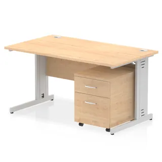 Impulse Cable Managed Straight Desk With Mobile Pedestal
