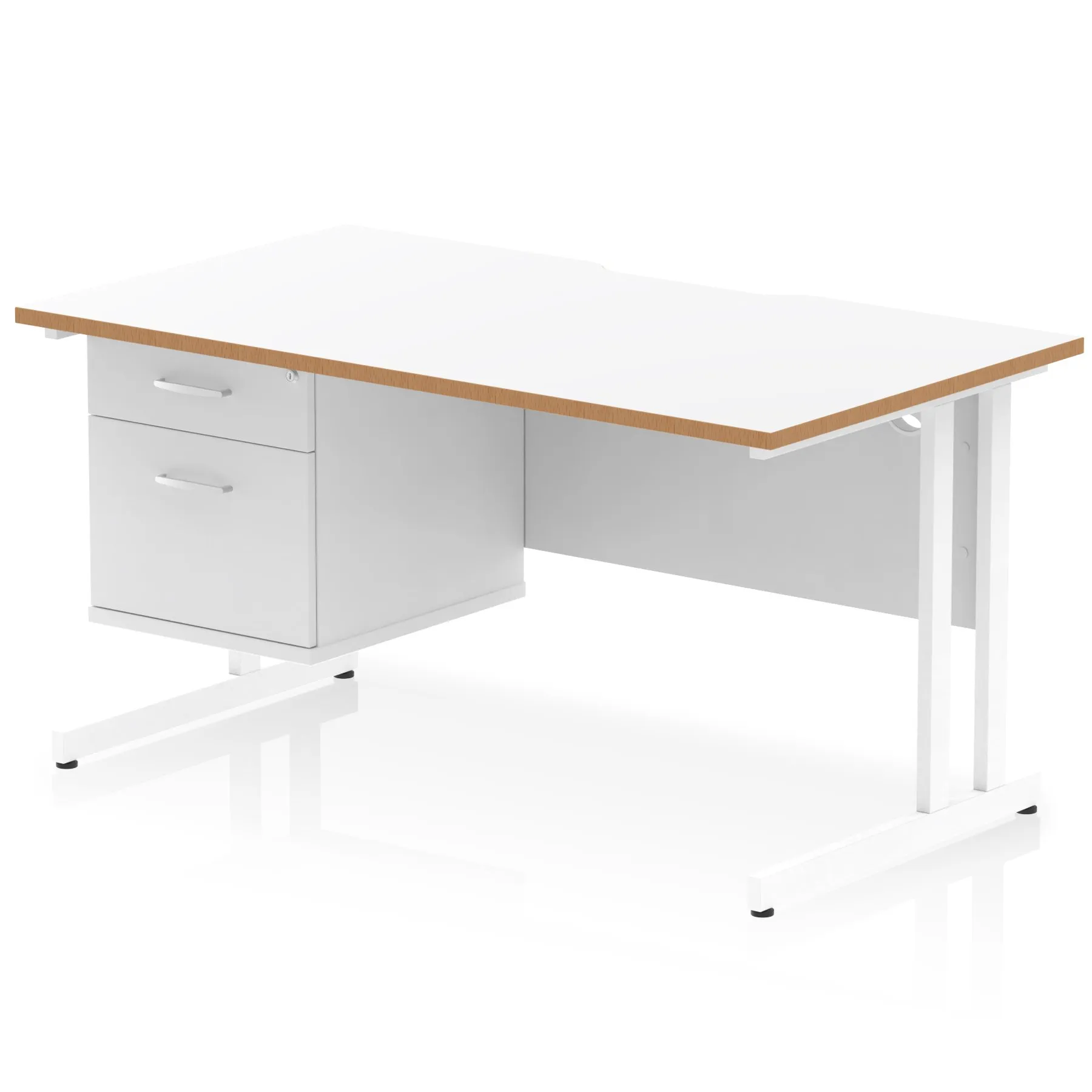 Impulse Scalloped Edge Cantilever Straight Desk With Single Fixed Pedestal
