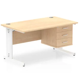 Impulse Cable Managed Straight Desk With Single Fixed Pedestal