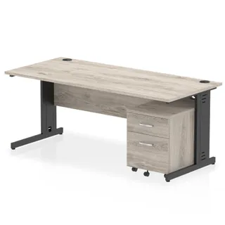 Impulse Cable Managed Straight Desk With Mobile Pedestal