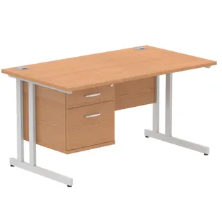 Impulse Cantilever Straight Desk With Single Fixed Pedestal