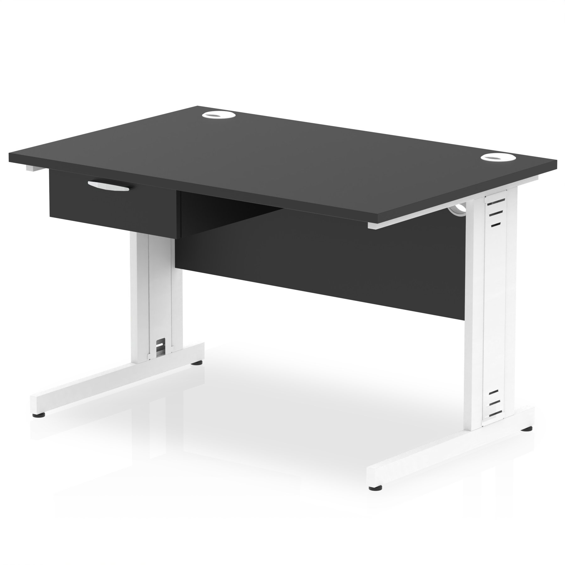 Impulse Cable Managed Straight Desk With Single One Drawer Fixed Pedestal