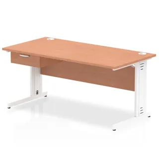 Impulse Cable Managed Straight Desk With Single One Drawer Fixed Pedestal