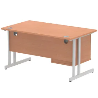 Impulse Cantilever Straight Desk With Single Fixed Pedestal