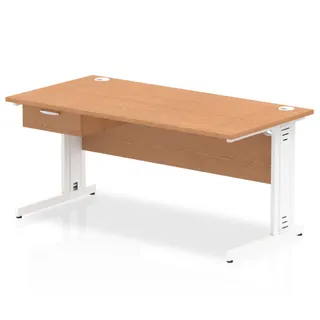 Impulse Cable Managed Straight Desk With Single One Drawer Fixed Pedestal